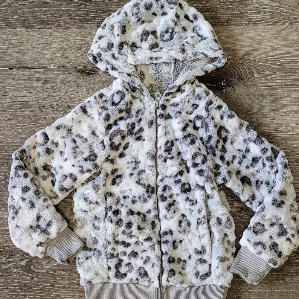 Wonder Nation Girls Fuzzy Cheetah Pattern Zip-Up  Hoodie